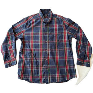 Tricots St Raphael Button Up Shirt Large Blue/Red/Green Plaid Long Sleeve